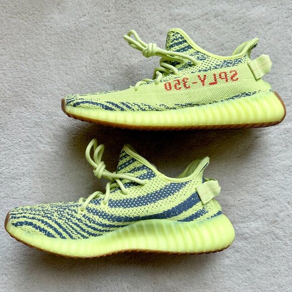 RARE Authentic YEEZY BOOST 350 V2 ‘SEMI FROZEN YELLOW’ B37572 SNEAKERS Size 9 US - Picture 4 of 10